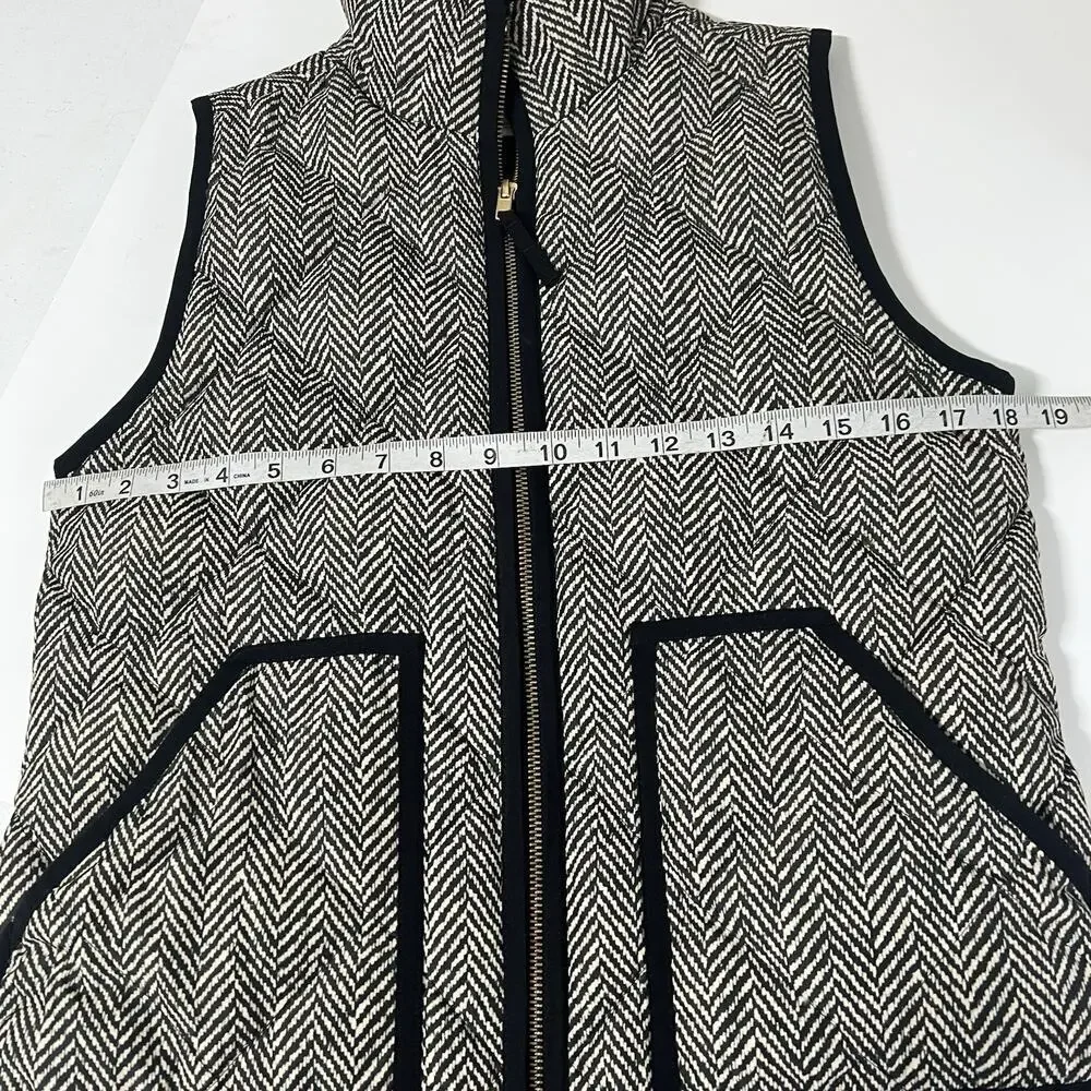 J. Crew Women’s Quilted Down Puffer Vest XS Houndstooth Black White Gold Preppy